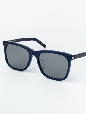 Saint Laurent Women Sunglasses Blue Silver Square SL116K 003 NEW AUTHENTIC